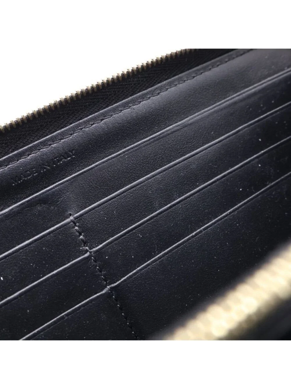 Celine Triomphe Zip Around Wallet Card Case Black Leather Gold